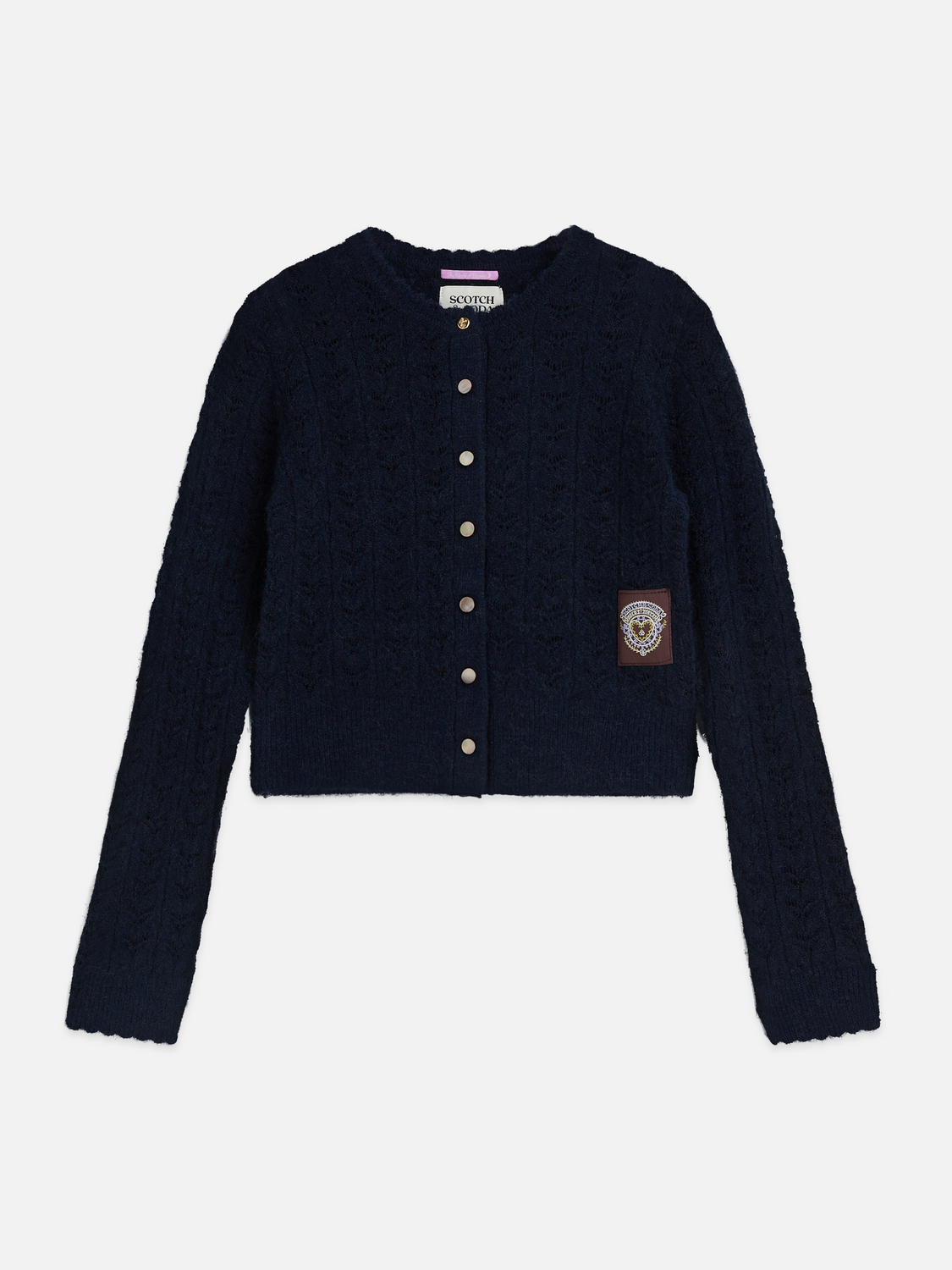 Pointelle Crew Neck Cardigan