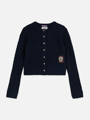 Girls' Pointelle Crew Neck Cardigan