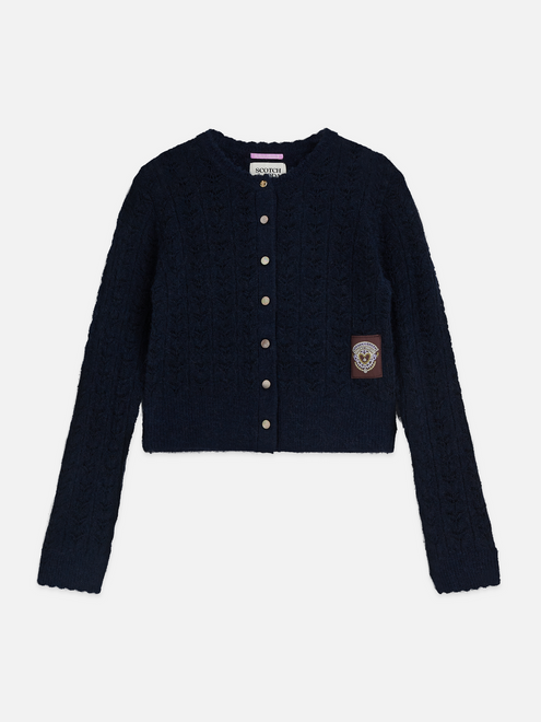 Cardigan mit Ajourmuster und Rundhalsausschnitt