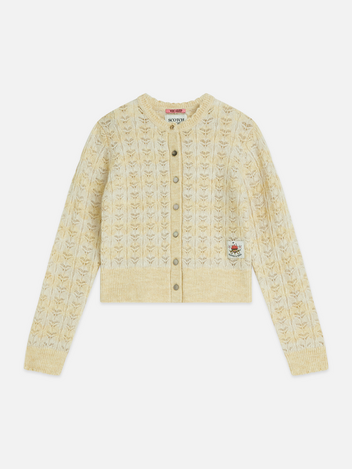 Girls' Pointelle Crew Neck Cardigan