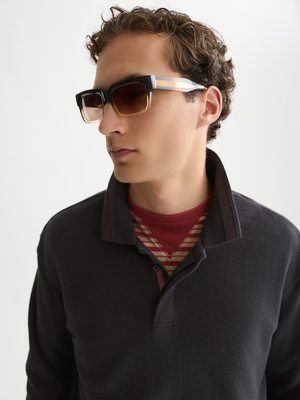 Textured Cotton Long-Sleeve Relaxed Polo