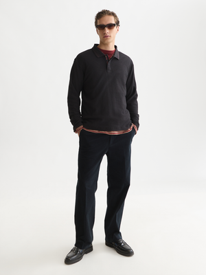 Textured Cotton Long-Sleeve Relaxed Polo