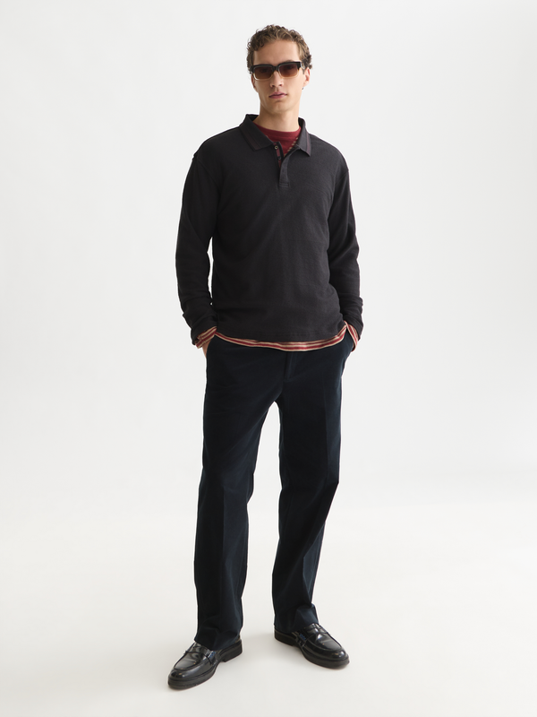 Textured Cotton Long-Sleeve Relaxed Polo