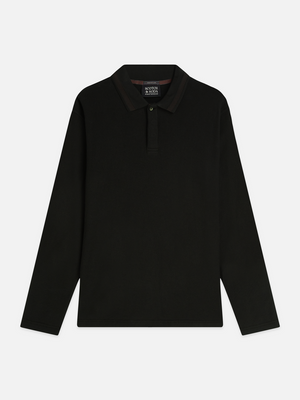 Textured Cotton Long-Sleeve Relaxed Polo