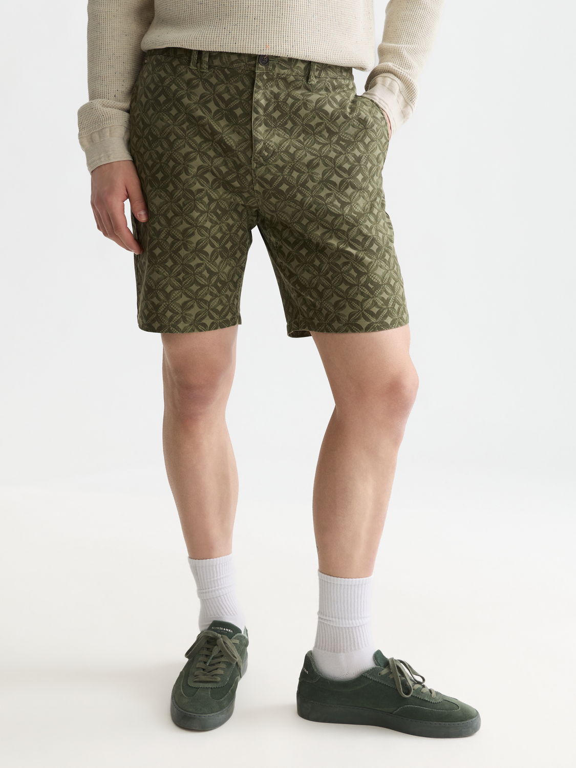 Stuart Garment-Dye Cotton Twill Printed Shorts