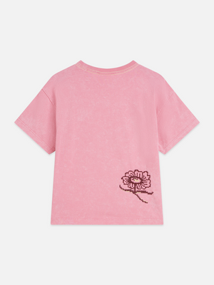 Girls' Embroidered Loosefit Snowwashed Tshirt