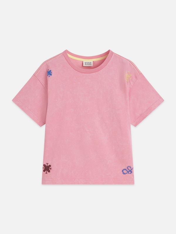 Girls' Embroidered Loosefit Snowwashed Tshirt