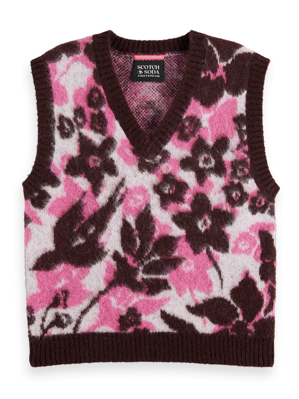 Fuzzy V-Neck Jacquard Spencer