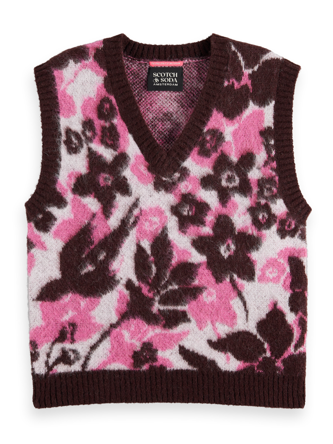 Fuzzy V-Neck Jacquard Spencer