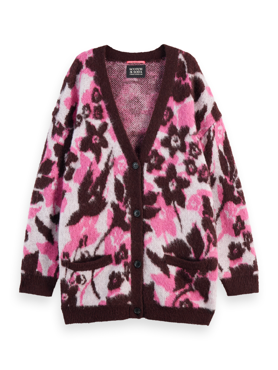Fuzzy Jacquard Mid Length Cardigan