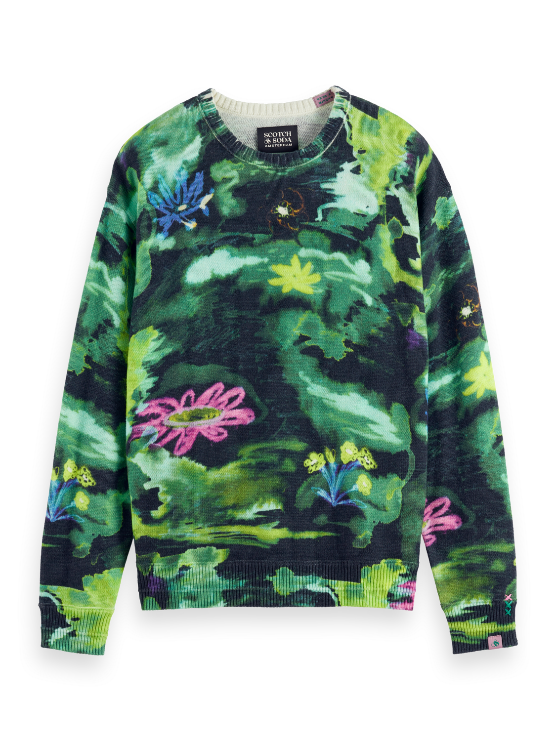Drop Shoulder Floral Jacquard Sweater