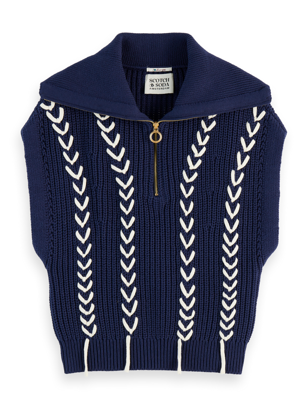 Lace Detail Half Zip Collared Vest