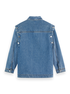 Washed Denim Jacket With Detachable Sleeves