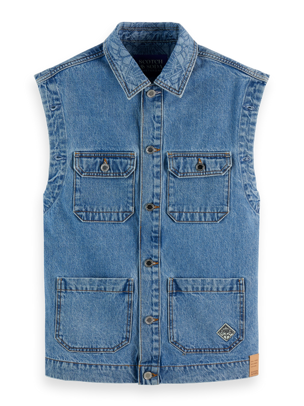 Washed Denim Jacket With Detachable Sleeves