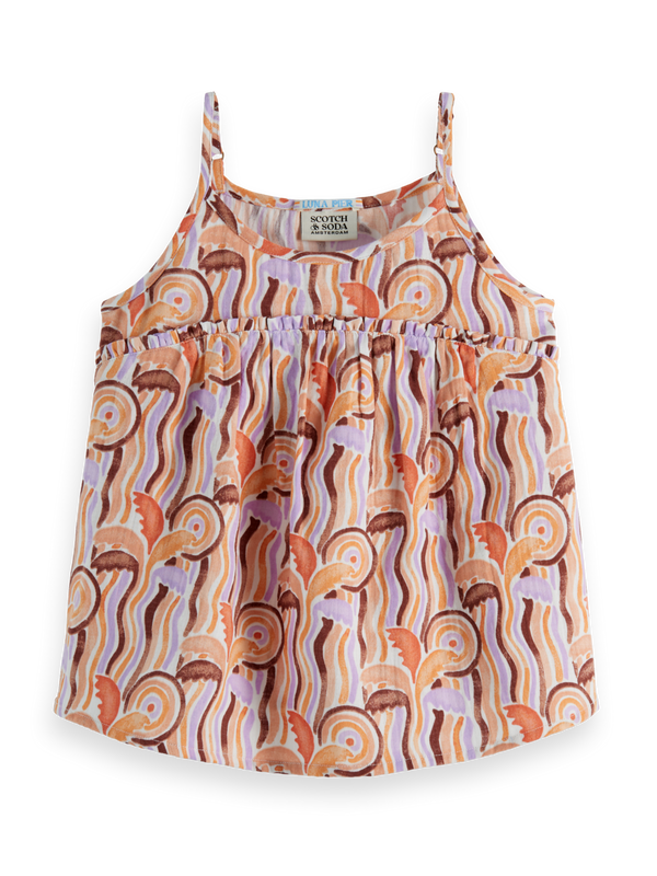 Girls' Crinkle Cotton Printed Tank Top