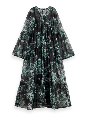 Floral Printed Fil Coupe Maxi Dress