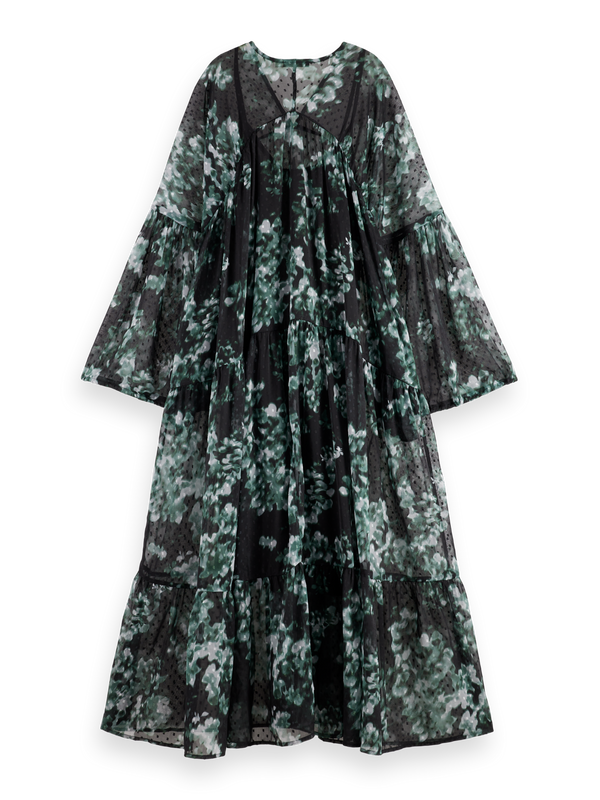 Floral Printed Fil Coupe Maxi Dress