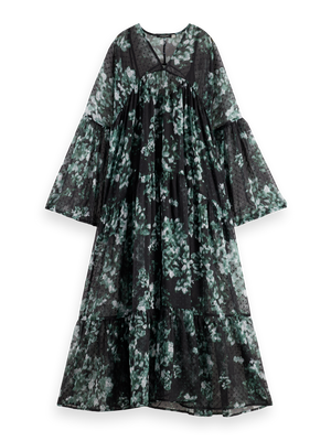 Floral Printed Fil Coupe Maxi Dress