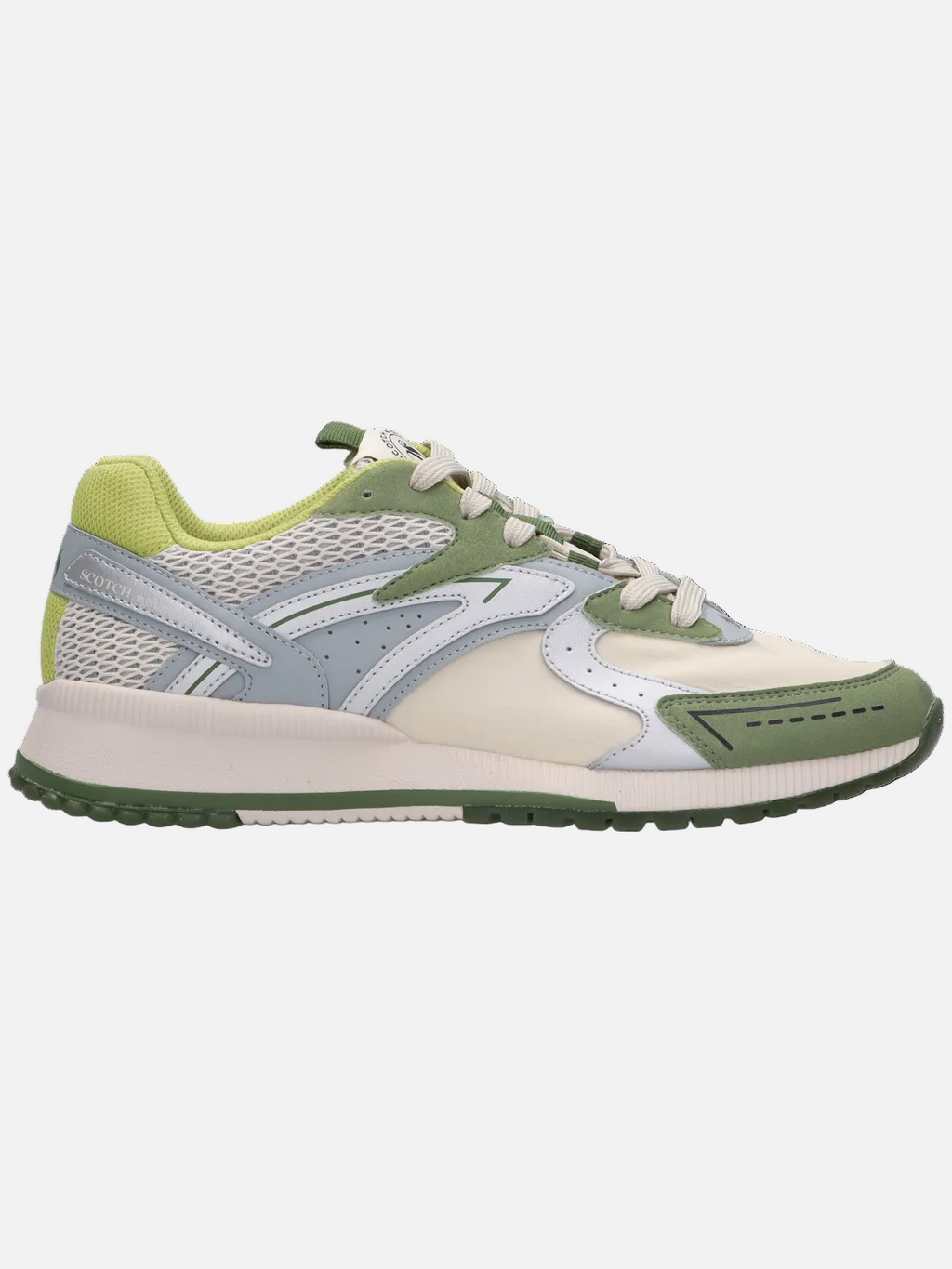 Green and beige sneaker on a white background