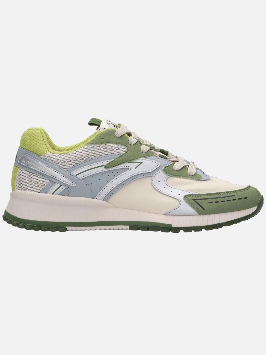 Green and beige sneaker on a white background