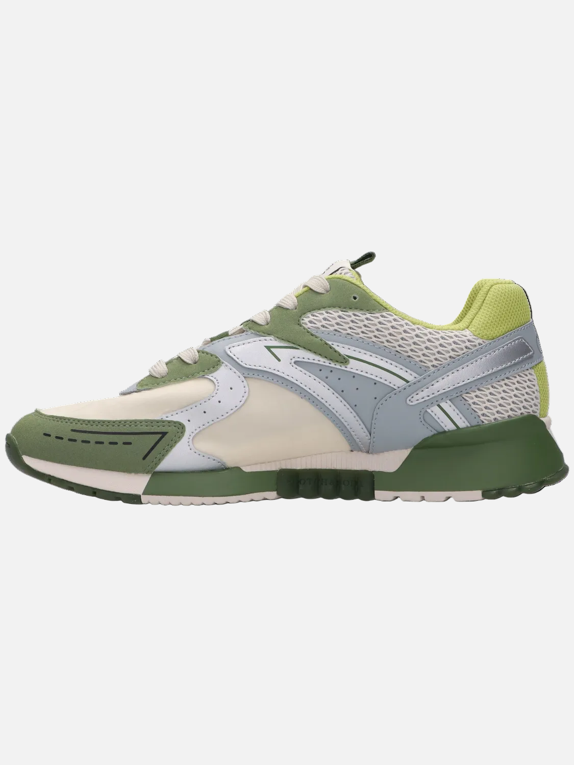 Green and gray sneaker on a white background