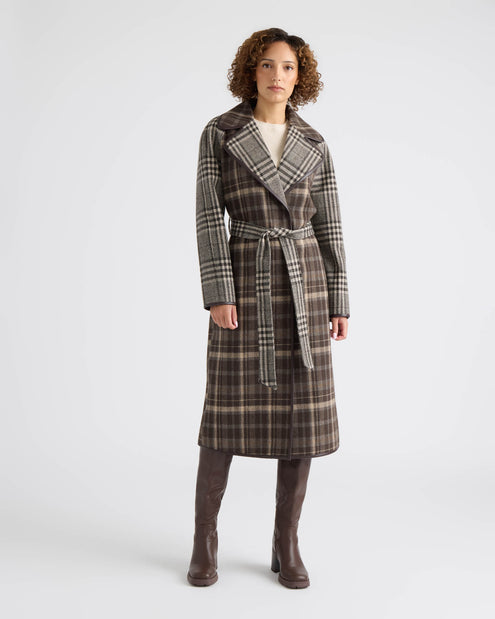 Fiona Mixed Plaid Wool Long Coat