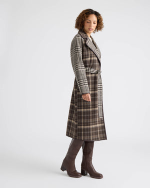 Fiona Mixed Plaid Wool Long Coat