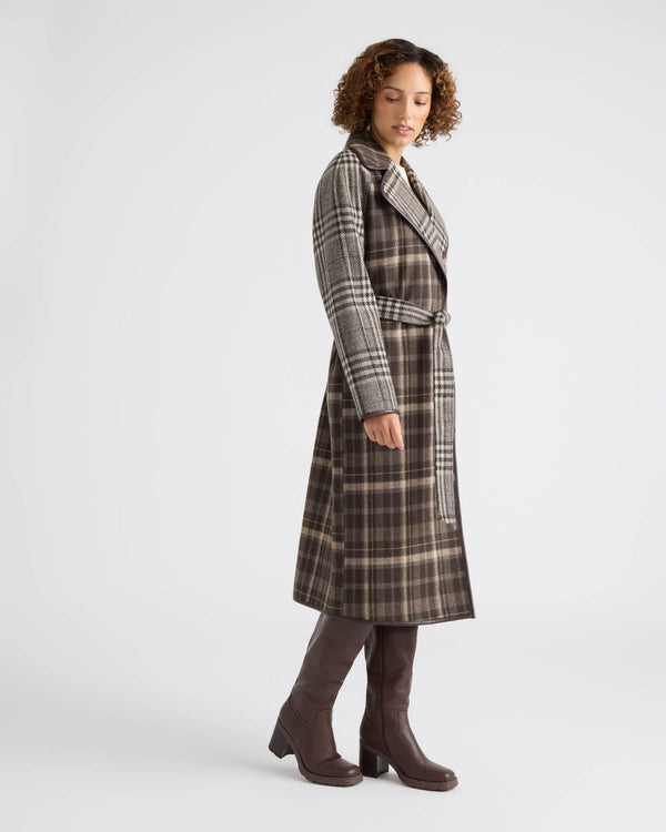 Fiona Mixed Plaid Wool Long Coat