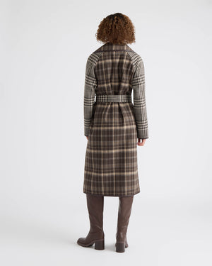 Fiona Mixed Plaid Wool Long Coat