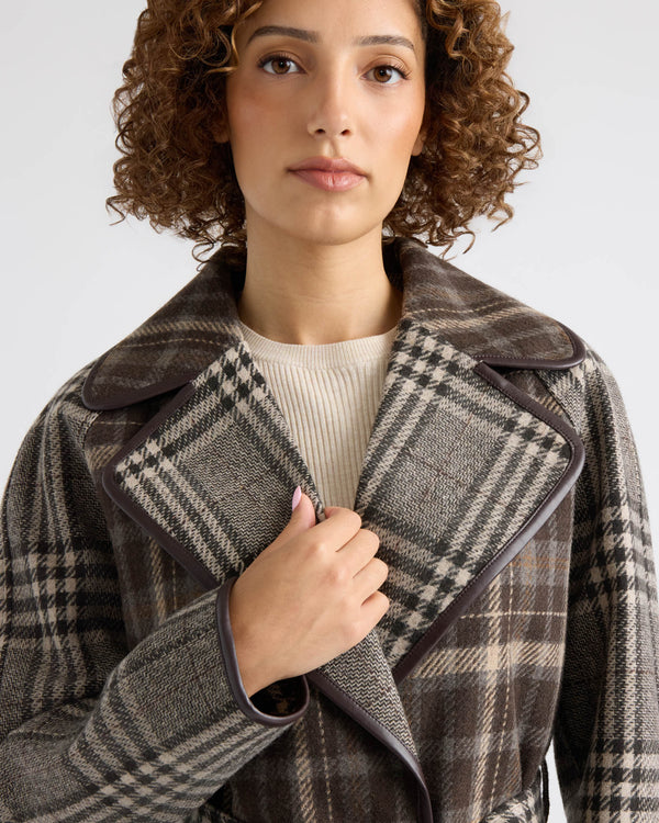 Fiona Mixed Plaid Wool Long Coat