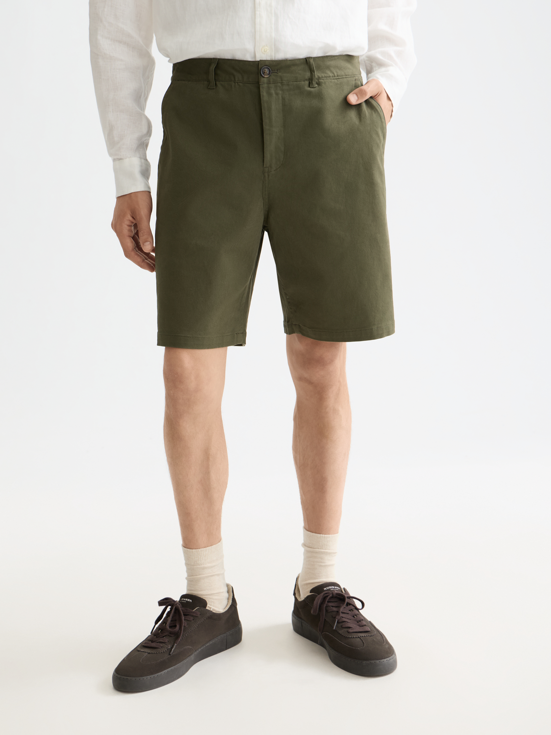 Short Core Stuart en sergé de coton mélangé à coupe droite