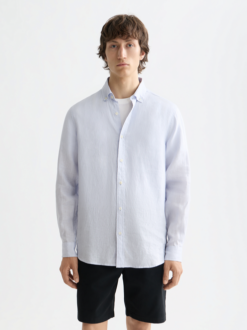 Essentials — Leinen Langarm-Button-down-Hemd