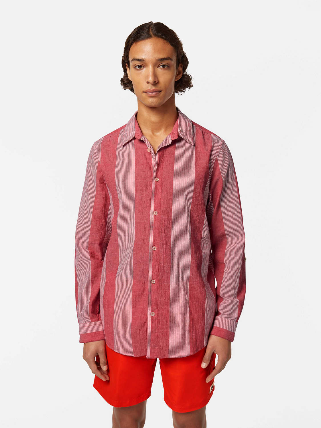 Crinkled-Stripe Regular Fit Shirt