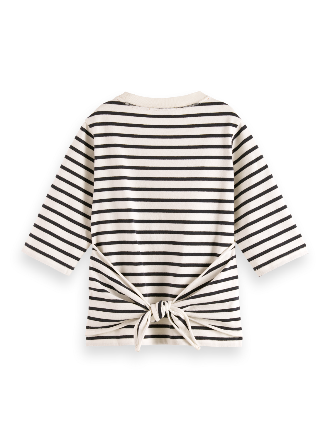 Girls' Denim Washed Breton T-Shirt With Wrap Details
