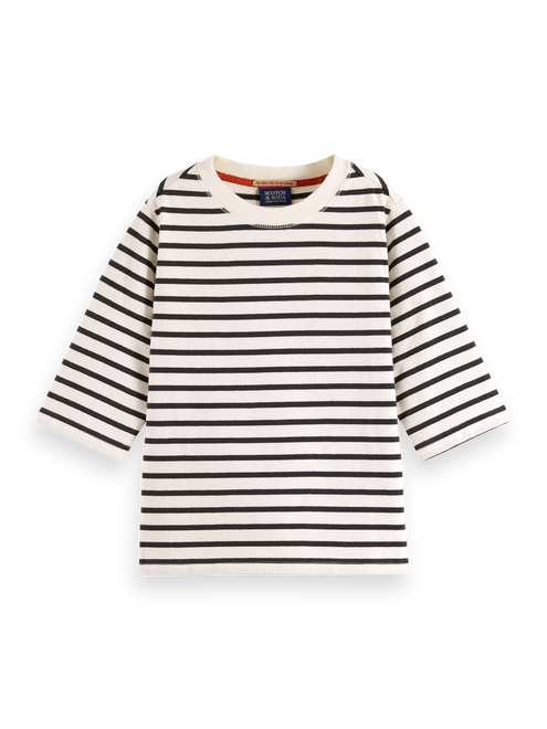 Girls' Denim Washed Breton T-Shirt With Wrap Details