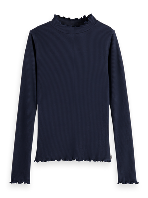 Core Mock Neck Geripptes Slim-Fit Langarmshirt