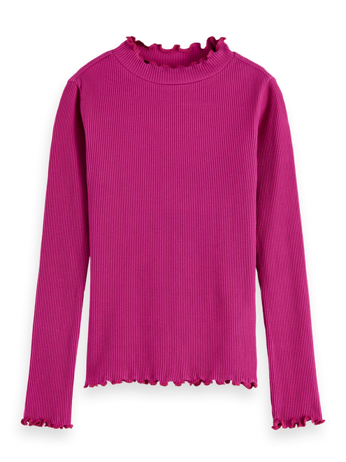 Rippen-Langarmshirt mit Stehkragen und schmaler Passform