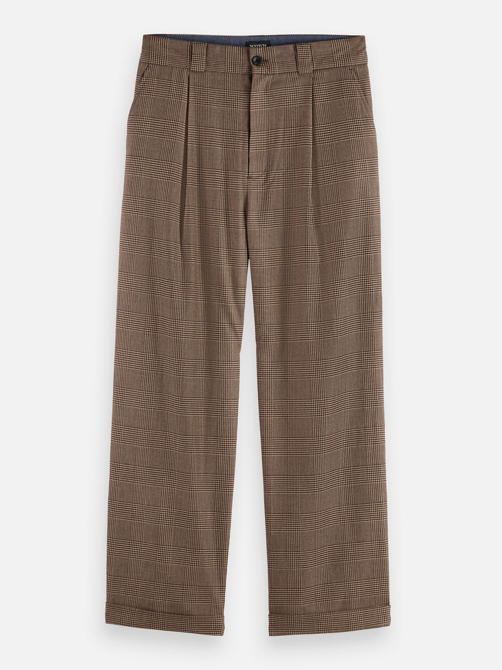 Checkered Wool-Blend Pleated Baggy Fit Chino