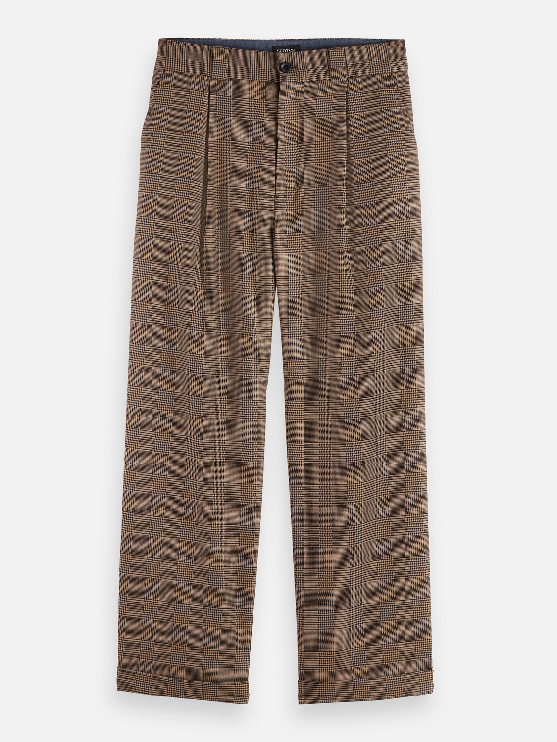 Checkered Wool-Blend Pleated Baggy Fit Chino