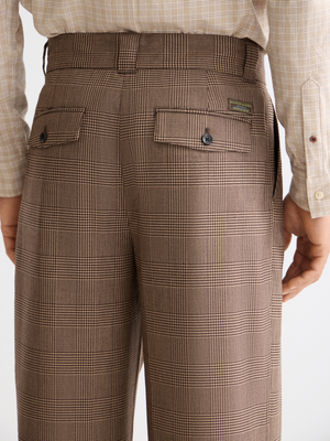 Checkered Wool-Blend Pleated Baggy Fit Chino