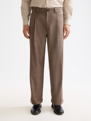 Checkered Wool-Blend Pleated Baggy Fit Chino