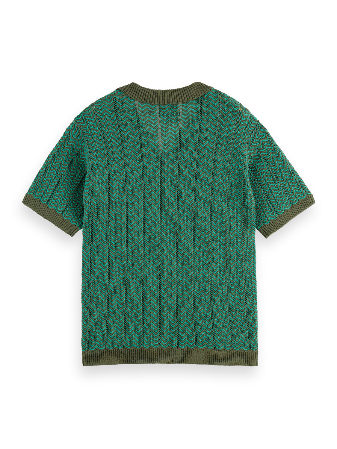 Open Structured Knitted V-Neck Polo