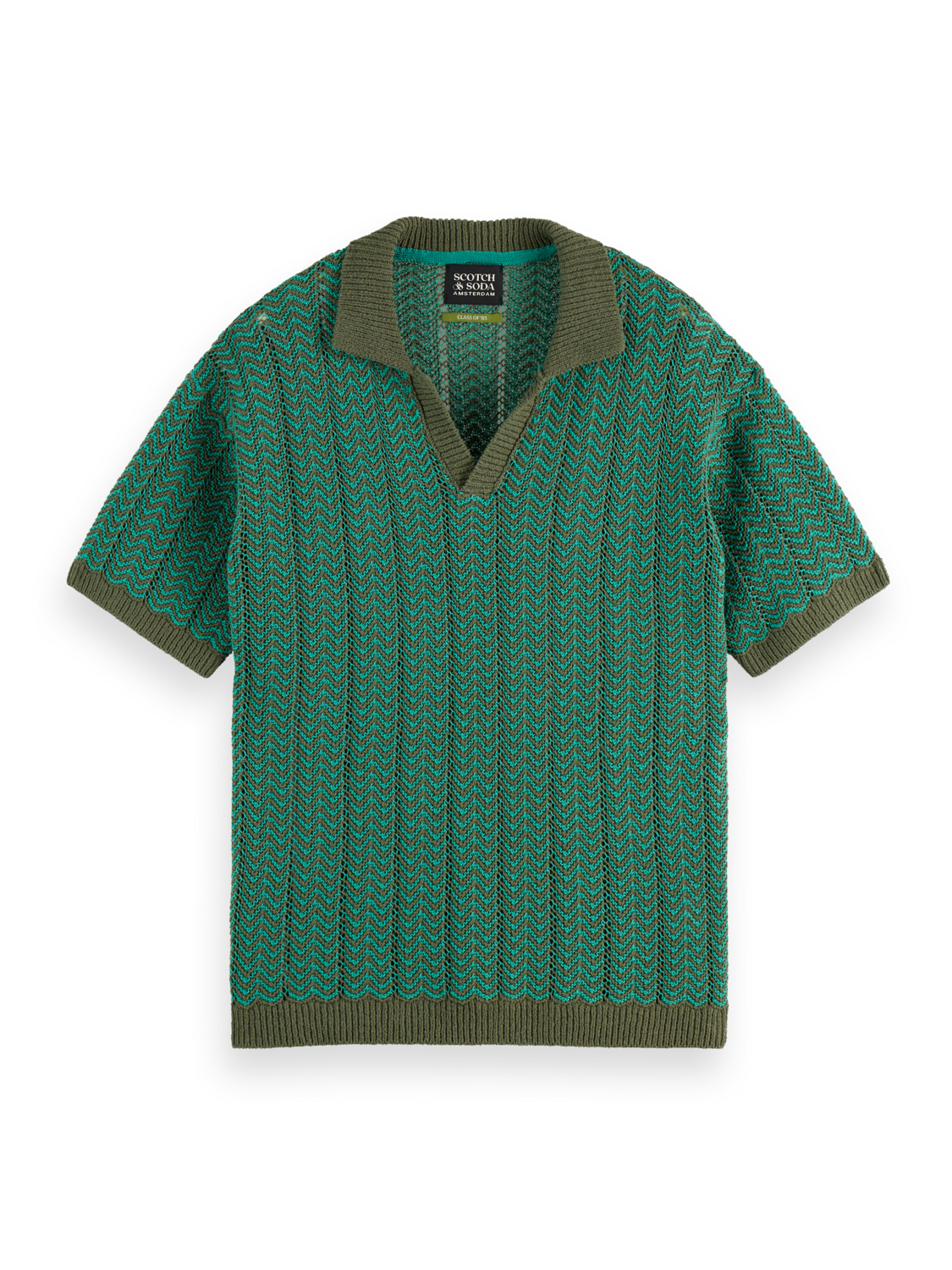 Open Structured Knitted V-Neck Polo
