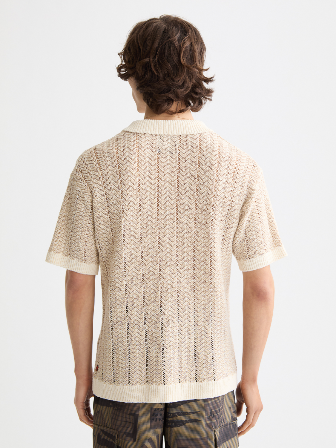 Open Structured Knitted V-Neck Polo