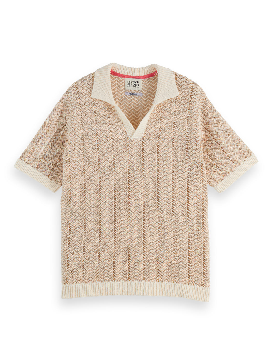 Open Structured Knitted V-Neck Polo
