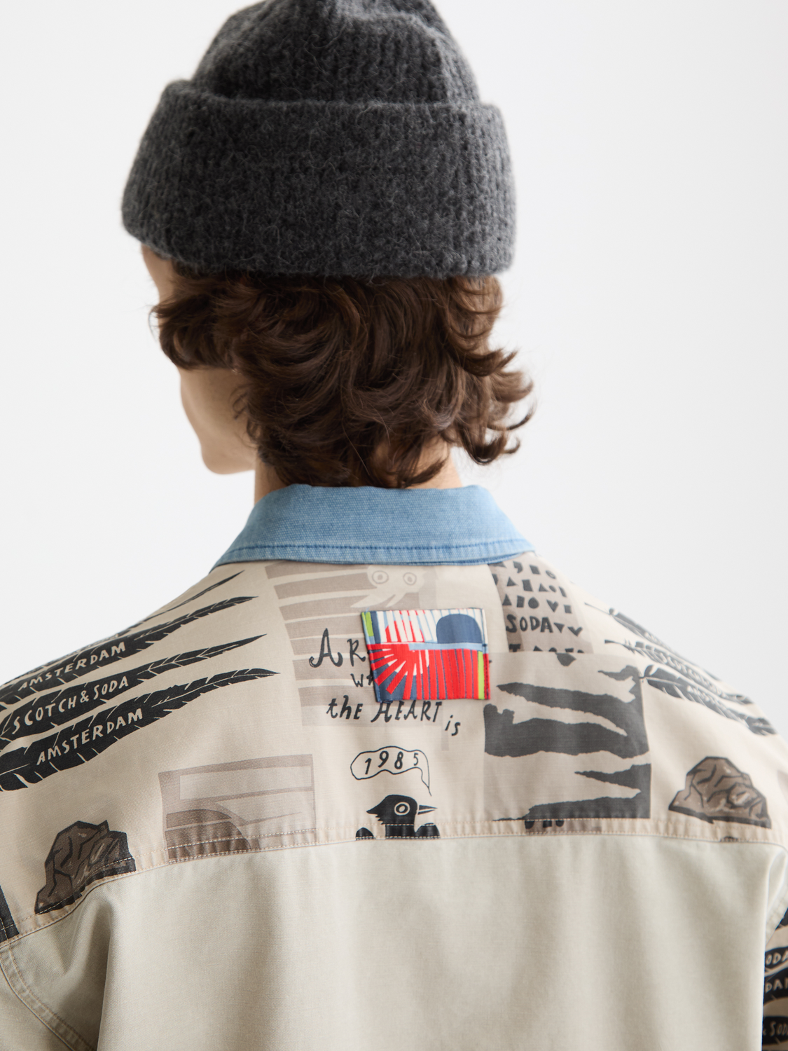 Printed & Washed Colour Block Worker Jacket