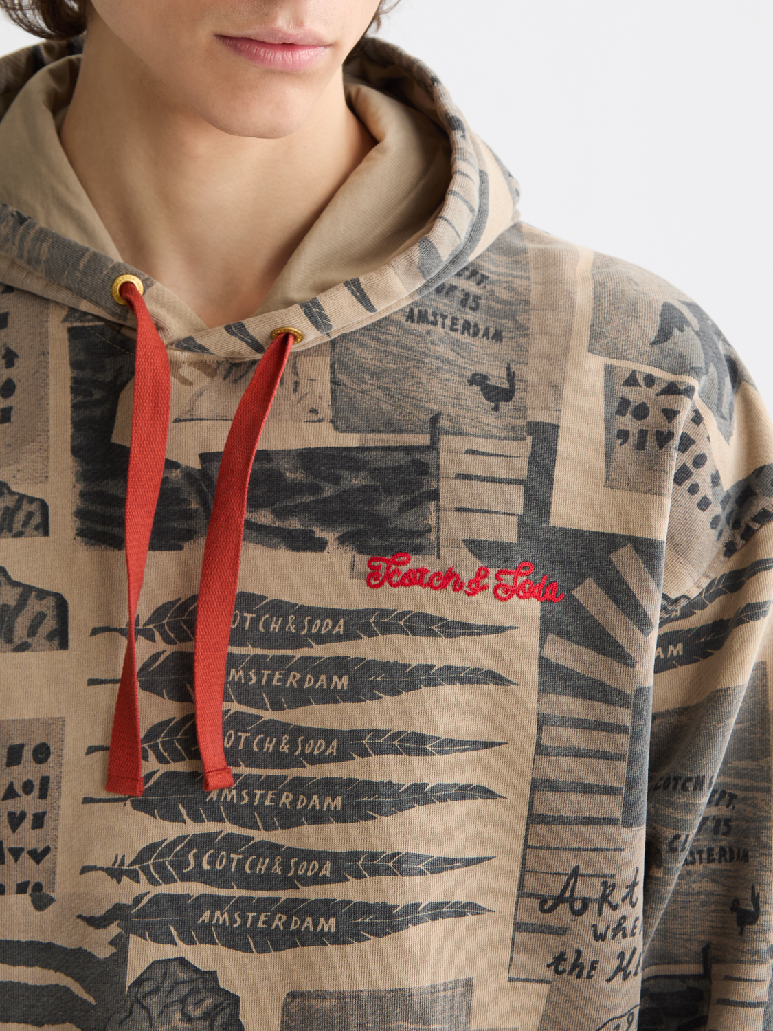 Loose-Fit Overdyed All-Over Printed Hoodie