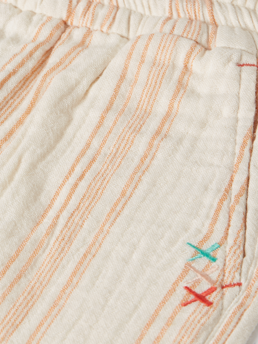 Placed Embroidery Stripe Cotton Shorts