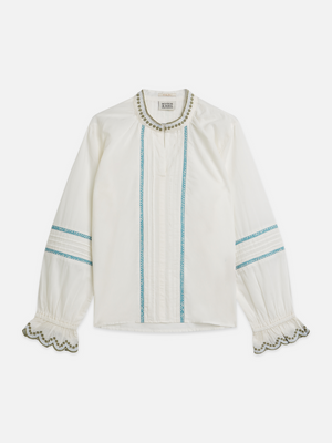 Girls' Embroidered Cuff Longsleeve Cotton Shirt