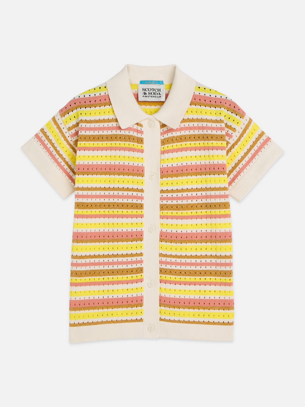 Lurex Stripe Shortsleeve Knitted Shirt